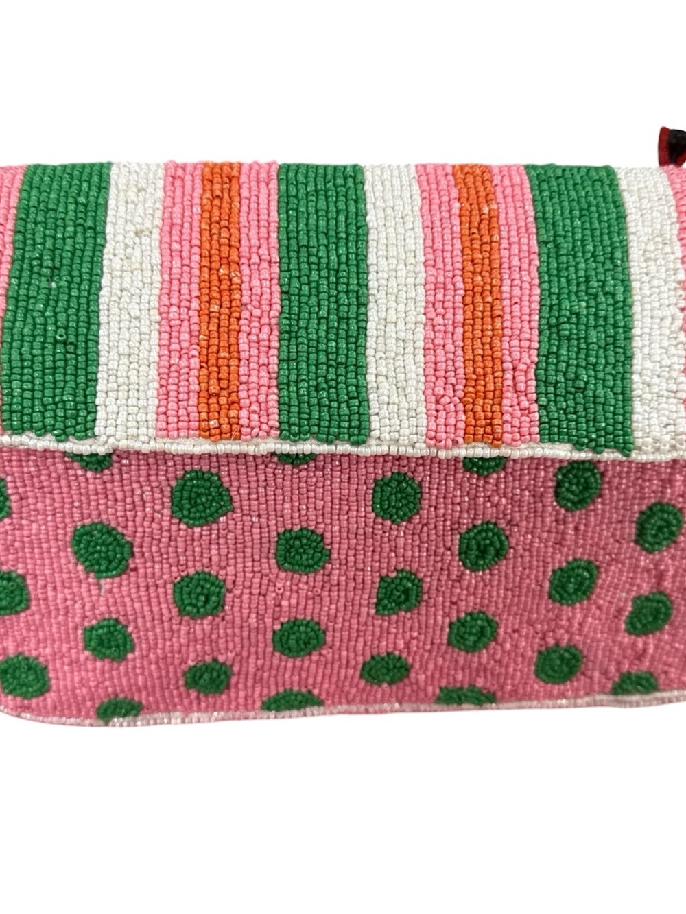 Tik Tok viral Beaded Clutch in Pink, Green & White Stripes and Polka Dots